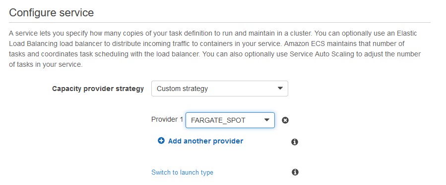 Showing the list of capacity providers in cluster details tab. Shows Fargate and Fargate Spot.