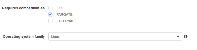 Selection in task definition form to choose Fargate compatibility option