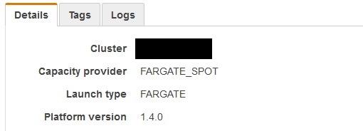 Details of running task, showing Fargate Spot provider is used