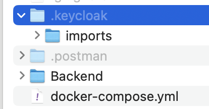 File explorer showing .keycloak folder and sub-folder named imports.It is indicated that docker-compose.yaml resides in the same root folder.