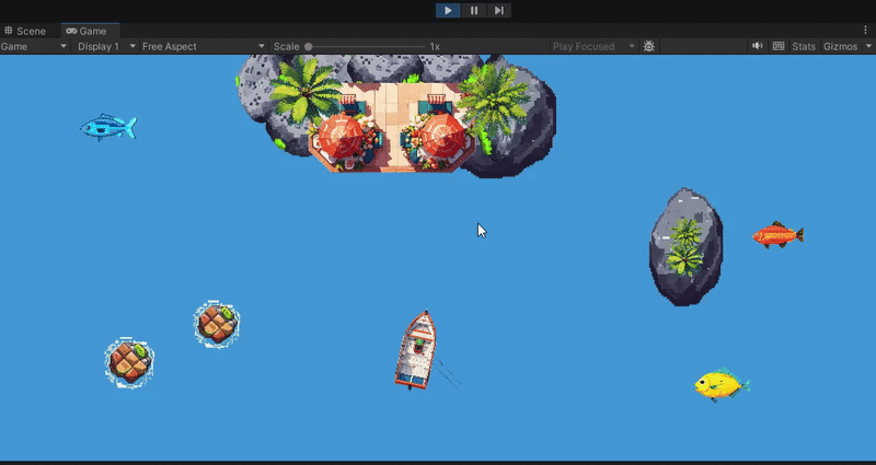 Displays Unity runtime game execution were fishing boat rides out of the screen and is no longer visible.